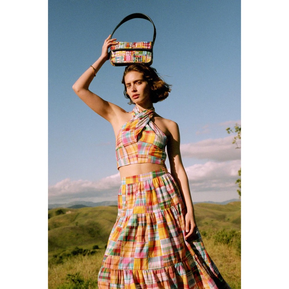 STAUD Multicolor Plaid Crop Top